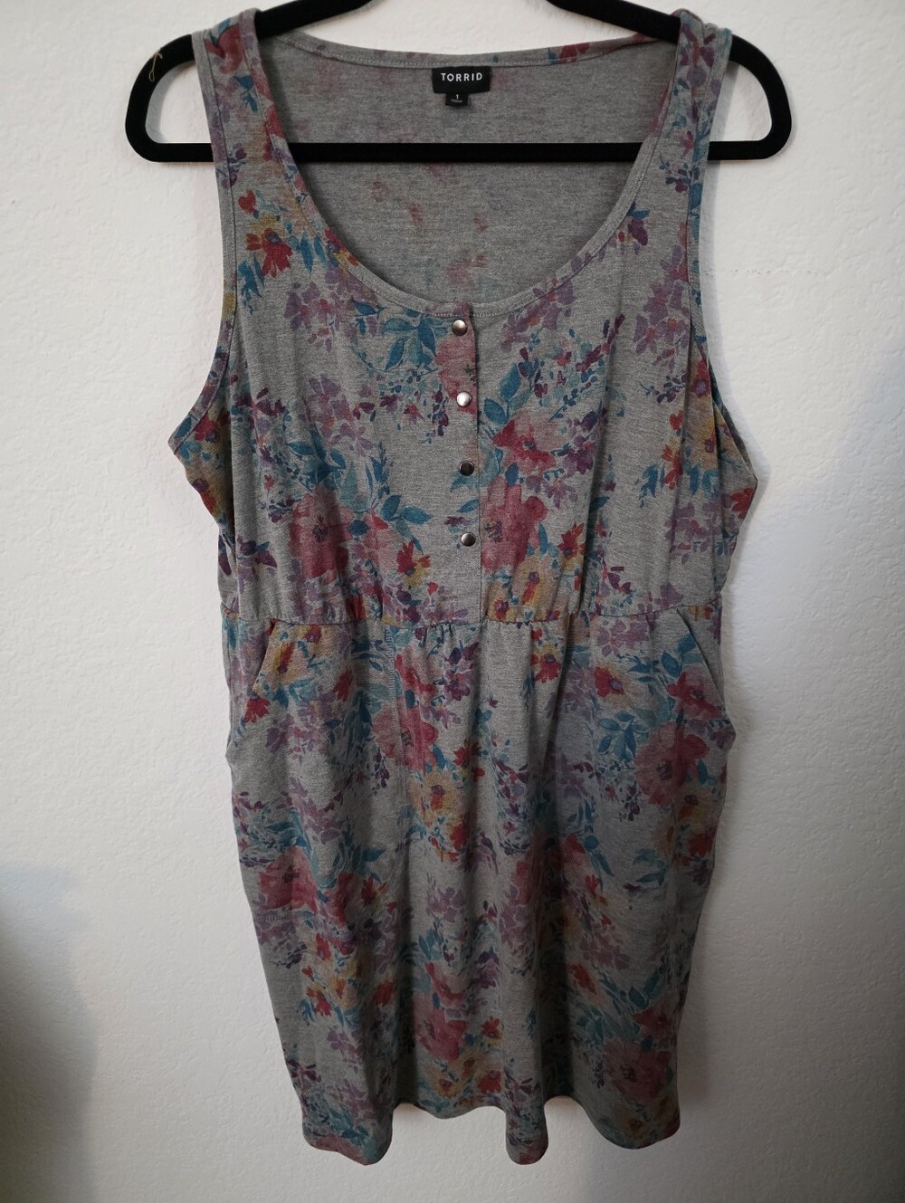 torrid Grey Floral Tank Dress with Pink & Teal Accents